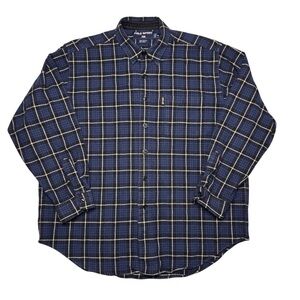 Polo Sport Flannel Button Down Shirt Wool Blend Blue Plaid Mens XL Mid-Weight